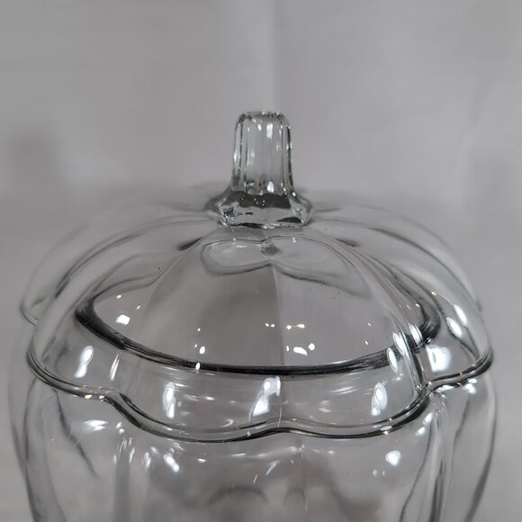 Anchor Hocking Glass Pumpkin Jar Lid Clear Fall Halloween 8" 2.2 qt Candy Treat - Picture 2 of 11